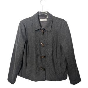 Liz Claiborne Gray Cropped Wool Blend Jacket Toggle Wood Buttons Swing Large